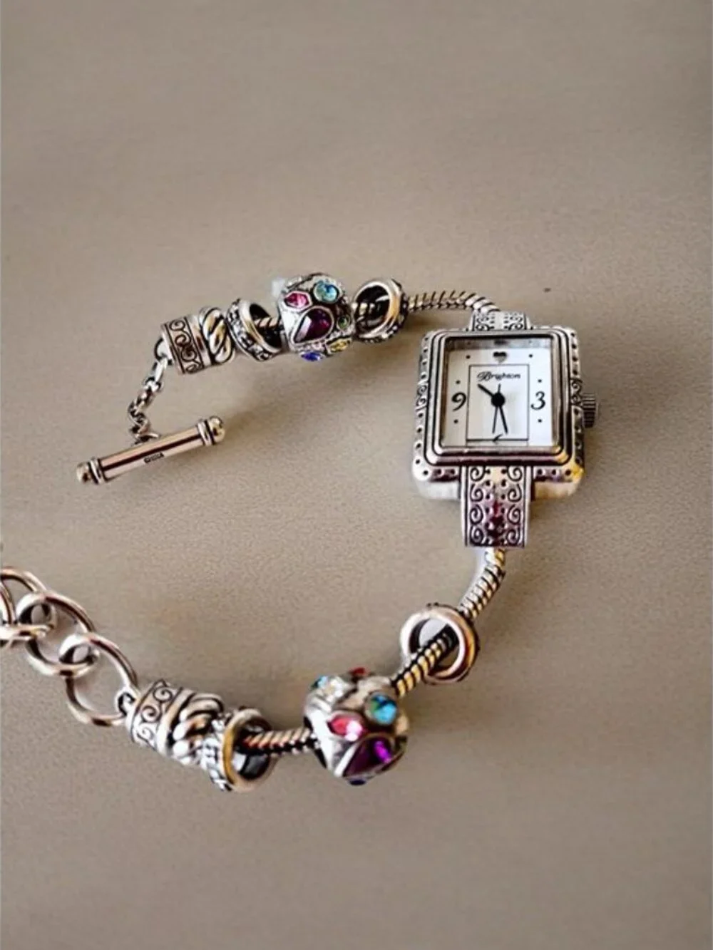 Brighton Short Hills Japan Movement Silver Watch Colorful Beads New Battery